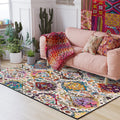 Sikunuo | Moroccan living room rug in white petal pattern polyester non-slip doormat