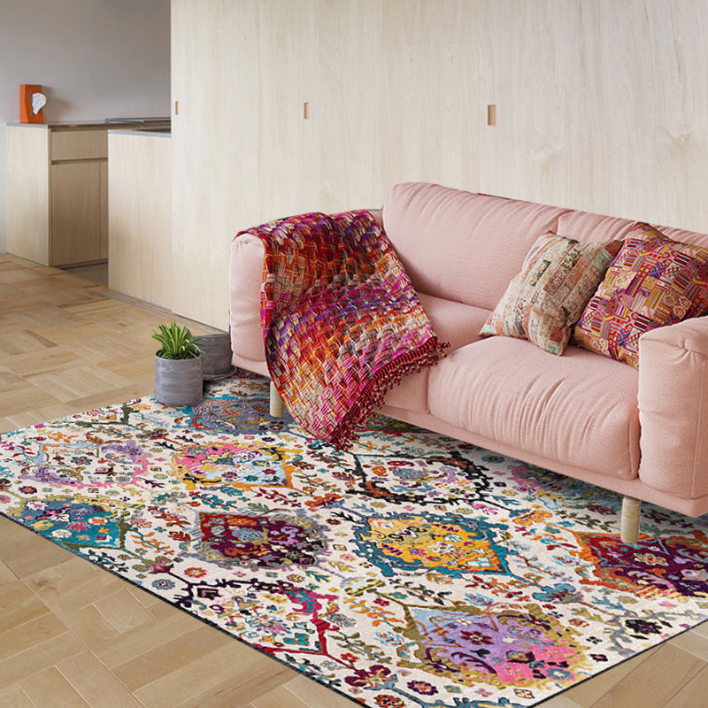 Sikunuo | Moroccan living room rug in white petal pattern polyester non-slip doormat