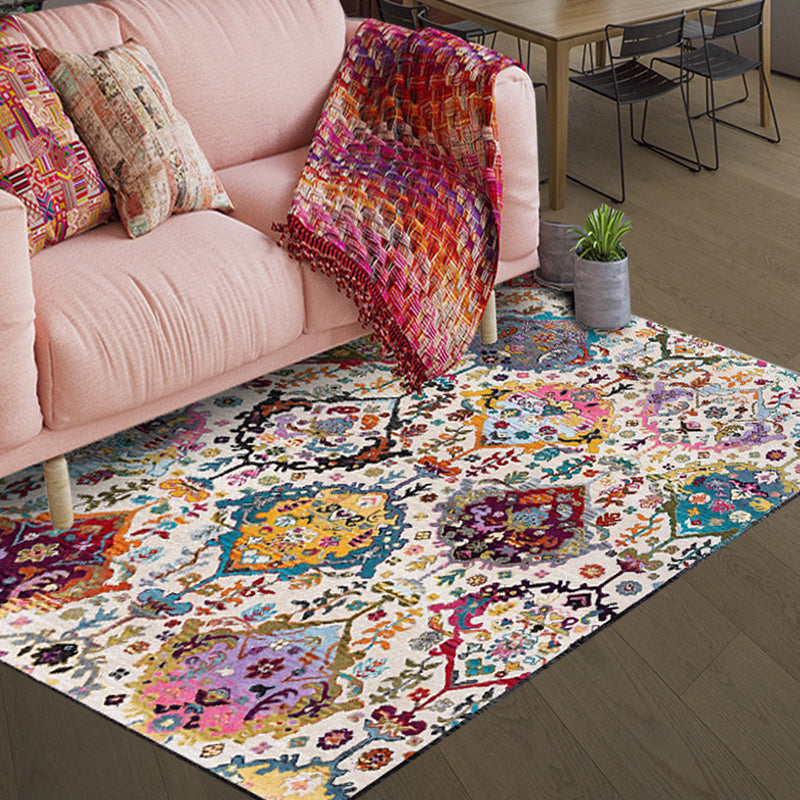 Sikunuo | Moroccan living room rug in white petal pattern polyester non-slip doormat