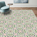 Sikunuo | Persian Moroccan rug in ivory leaf circle square print rug polyester non-slip rug for home decoration