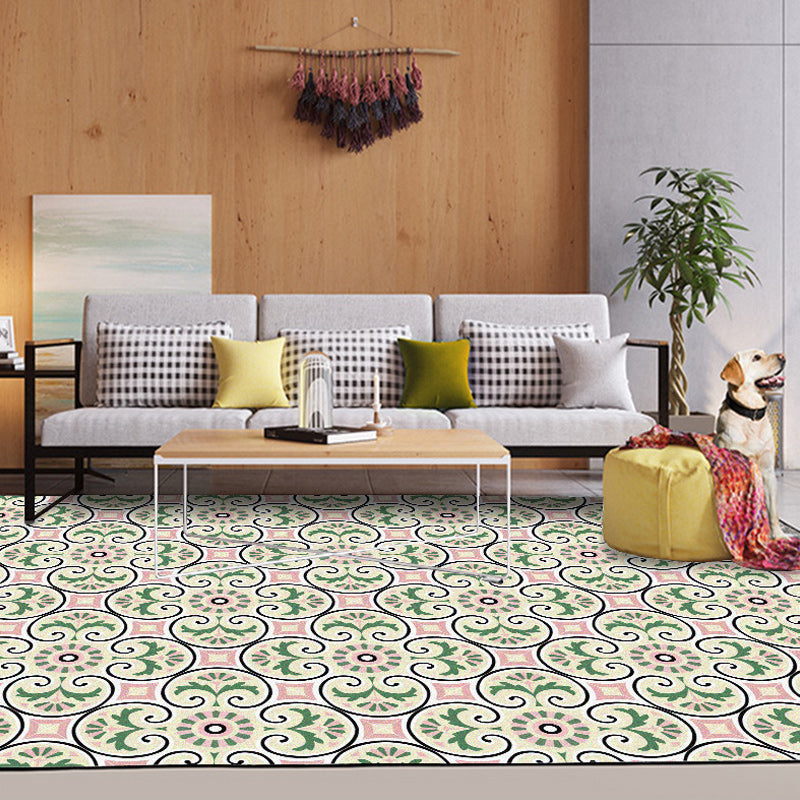 Sikunuo | Persian Moroccan rug in ivory leaf circle square print rug polyester non-slip rug for home decoration