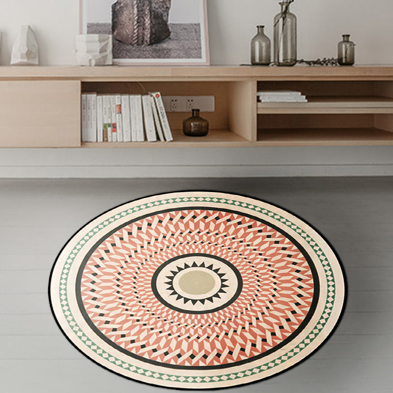 Sikunuo | Classic Southwestern Geometric Rug Pink and White Americana Rug Polyester Non-Slip Back Living Room Area Rug for the Living Room