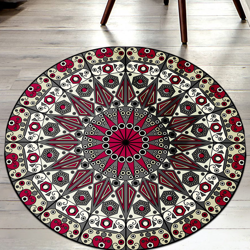 Sikunuo | Moroccan Flower Carpet White and Red Polyester Carpet Non-Slip Backing Machine Washable Carpet for Bedroom