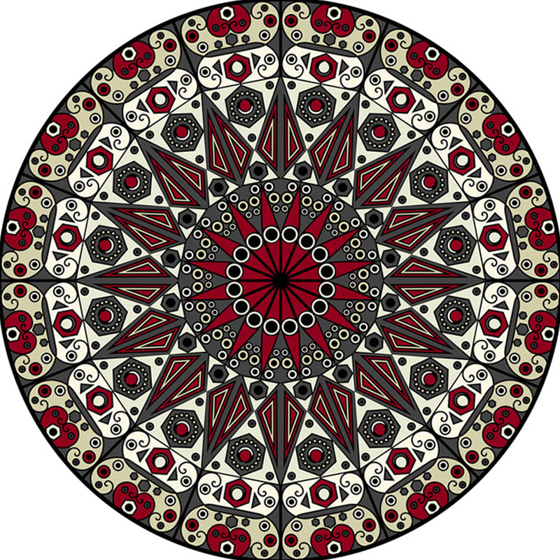 Sikunuo | Moroccan Flower Carpet White and Red Polyester Carpet Non-Slip Backing Machine Washable Carpet for Bedroom