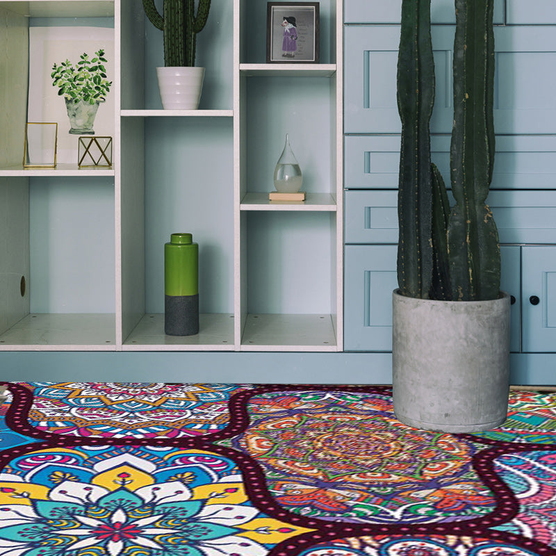 Sikunuo | Colorful Bedroom Moroccan Flower Dots Pattern Rug Polyester Machine Washable Non-Slip Back Rug