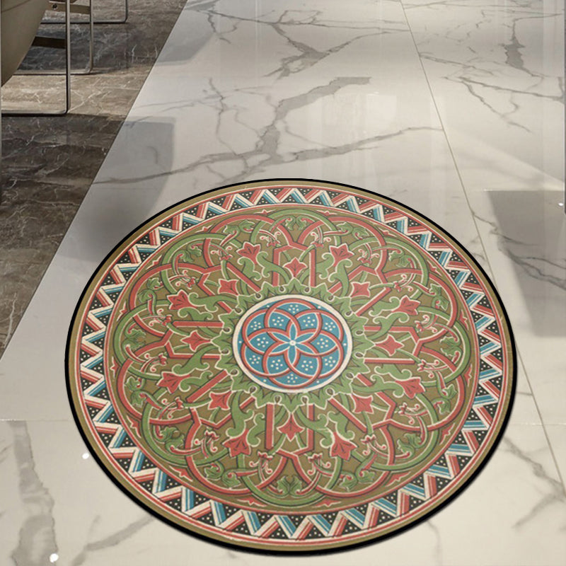 Sikunuo | Classic Floral Leaf Rug Green Moroccan Rug Polyester Non-Slip Backing Rug for Bedroom