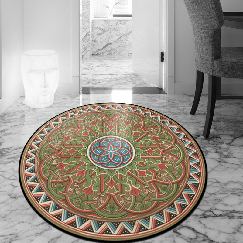 Sikunuo | Classic Floral Leaf Rug Green Moroccan Rug Polyester Non-Slip Backing Rug for Bedroom