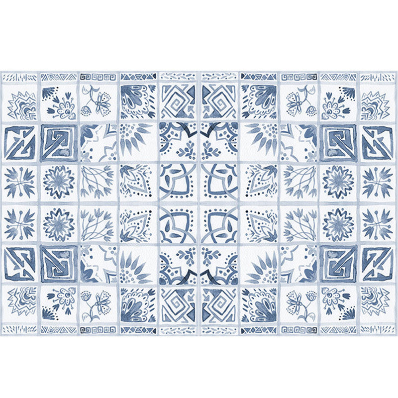 Sikunuo | Oriental Flower Square Pattern Carpet in White Moroccan Carpet Polyester Non-Slip Back Carpet for Bedroom