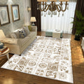 Sikunuo | Oriental Flower Square Pattern Carpet in White Moroccan Carpet Polyester Non-Slip Back Carpet for Bedroom