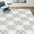 Sikunuo | Moroccan living room rug in blue and yellow floral circle print carpet polyester non-slip rug