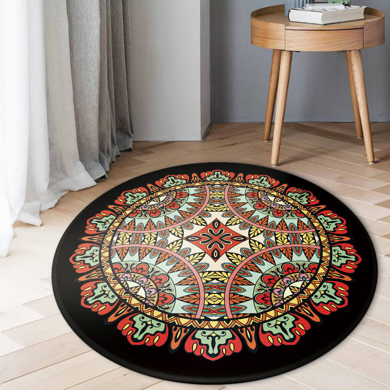 Sikunuo | Southwest Tribal Carpet Red and Black Polyester Rug with Non-Slip Back Area Rug for Bedroom