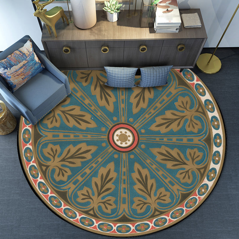 Sikunuo | Blue Americana Rug Polyester Southwestern Leaf Rug with Non-Slip Back for the Bedroom