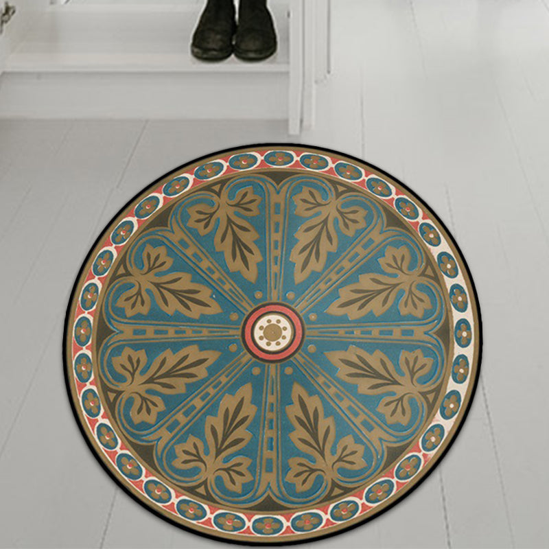Sikunuo | Blue Americana Rug Polyester Southwestern Leaf Rug with Non-Slip Back for the Bedroom