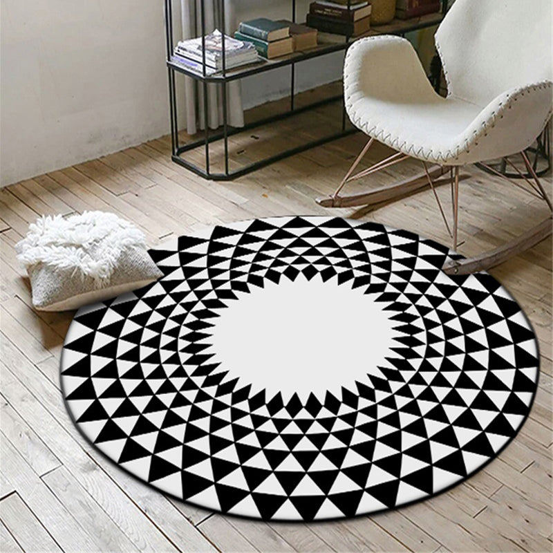Sikunuo | Moroccan floral geometric rug black and white polyester rug non-slip backing area rug for bedroom
