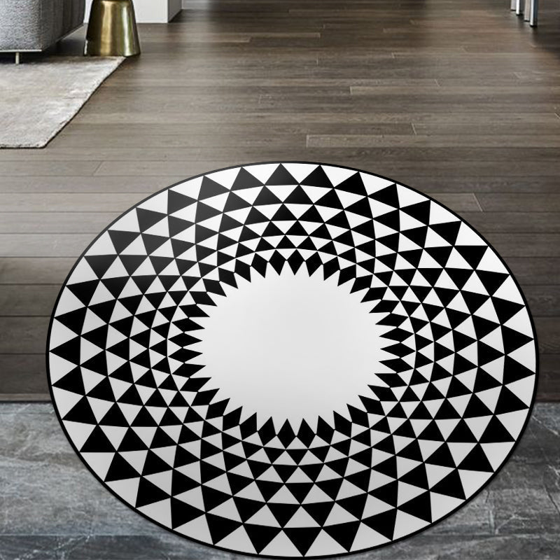 Sikunuo | Moroccan floral geometric rug black and white polyester rug non-slip backing area rug for bedroom