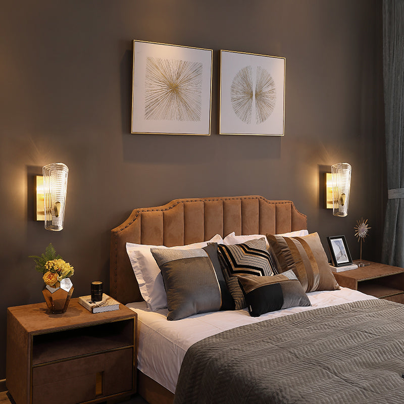Sikunuo | Rectangular Back Plate Metal Wall Lamp Modern Gold 1/2-Head Wall Light with Clear Prismatic Glass Shade
