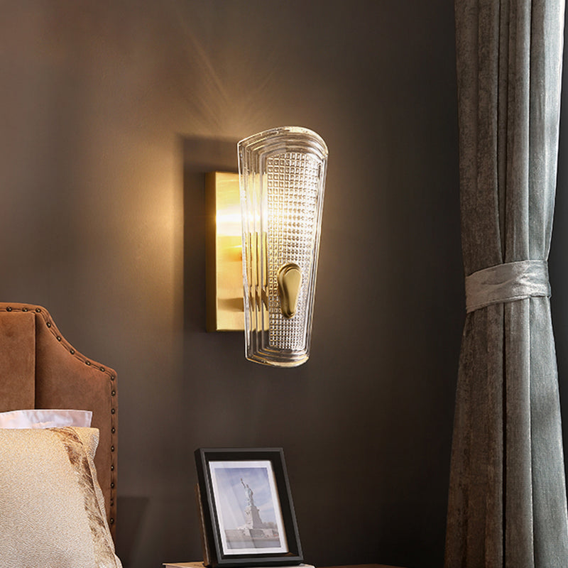 Sikunuo | Rectangular Back Plate Metal Wall Lamp Modern Gold 1/2-Head Wall Light with Clear Prismatic Glass Shade