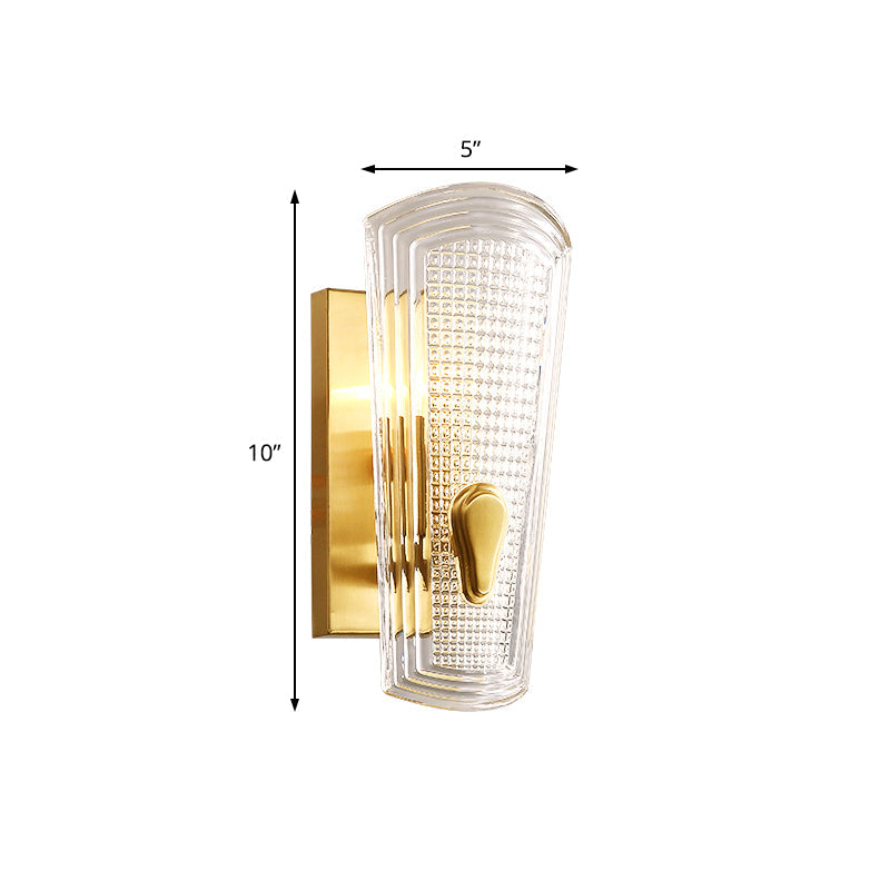 Sikunuo | Rectangular Back Plate Metal Wall Lamp Modern Gold 1/2-Head Wall Light with Clear Prismatic Glass Shade