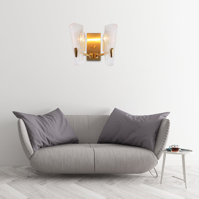 Sikunuo | Rectangular Back Plate Metal Wall Lamp Modern Gold 1/2-Head Wall Light with Clear Prismatic Glass Shade