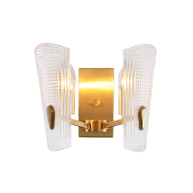 Sikunuo | Rectangular Back Plate Metal Wall Lamp Modern Gold 1/2-Head Wall Light with Clear Prismatic Glass Shade