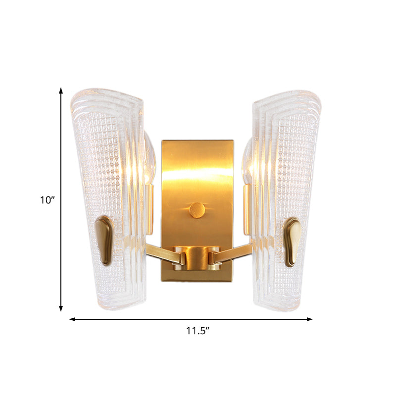 Sikunuo | Rectangular Back Plate Metal Wall Lamp Modern Gold 1/2-Head Wall Light with Clear Prismatic Glass Shade