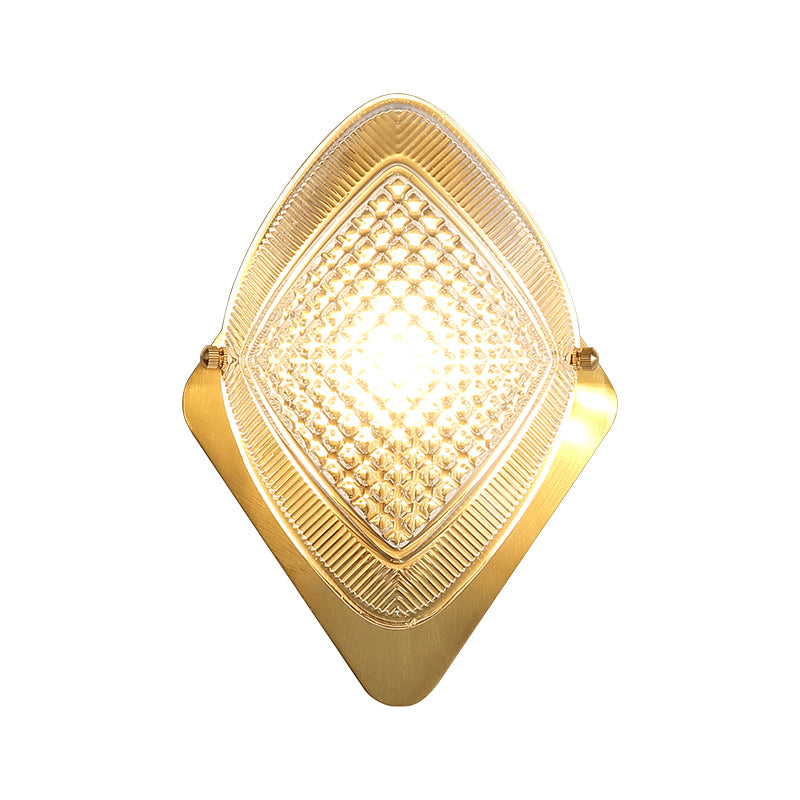 Sikunuo | 1 Bulb Rhombus Wall Light Fixture Modern Stylish Metal and Clear Crystal Wall Lamp in Brass Finish