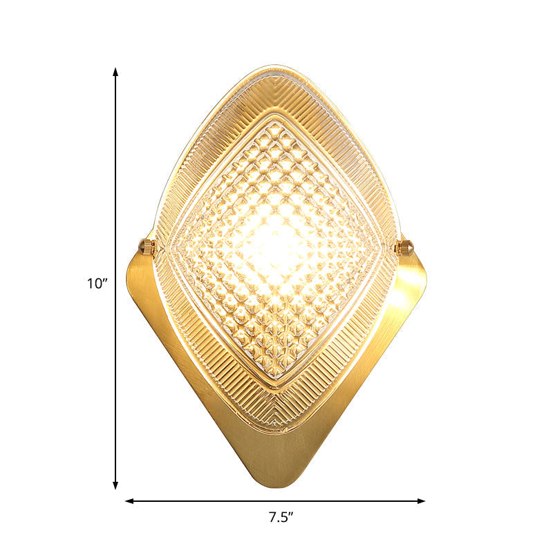 Sikunuo | 1 Bulb Rhombus Wall Light Fixture Modern Stylish Metal and Clear Crystal Wall Lamp in Brass Finish