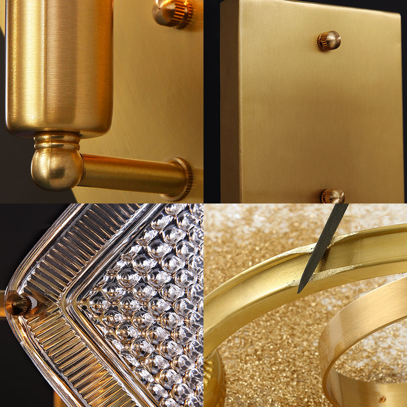 Sikunuo | 1 Bulb Rhombus Wall Light Fixture Modern Stylish Metal and Clear Crystal Wall Lamp in Brass Finish
