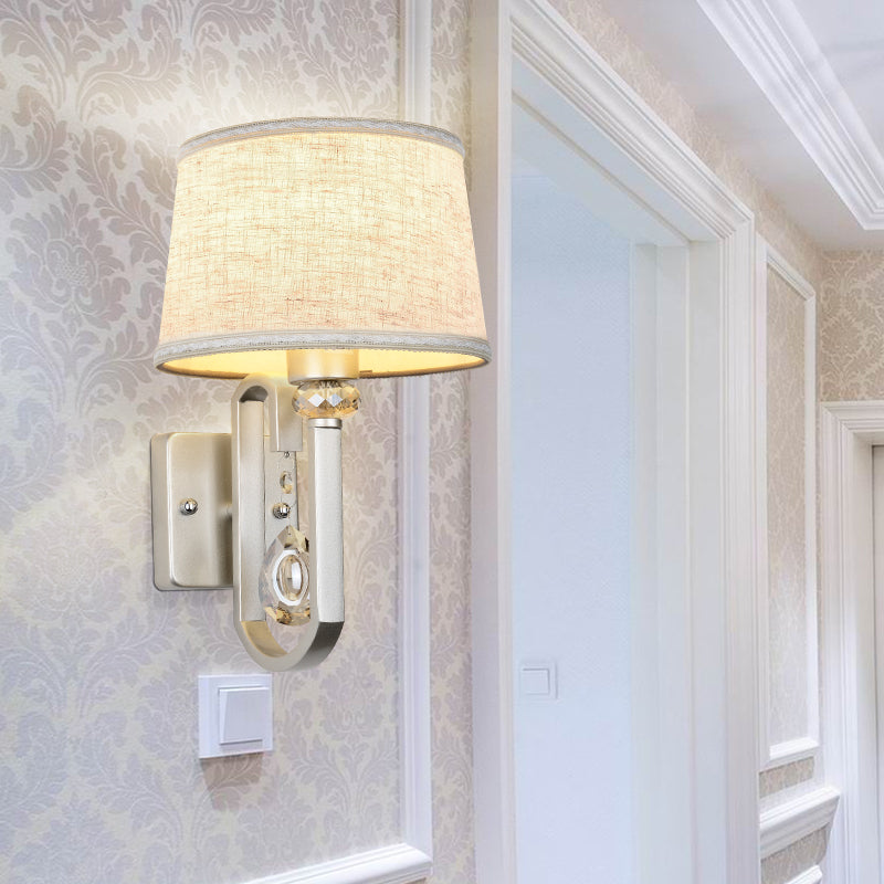 Sikunuo | Fabrics Drum Shade Wall Mounted Lamp Modern 1 Light Wall Light with Metal Square Back Plate in Silver