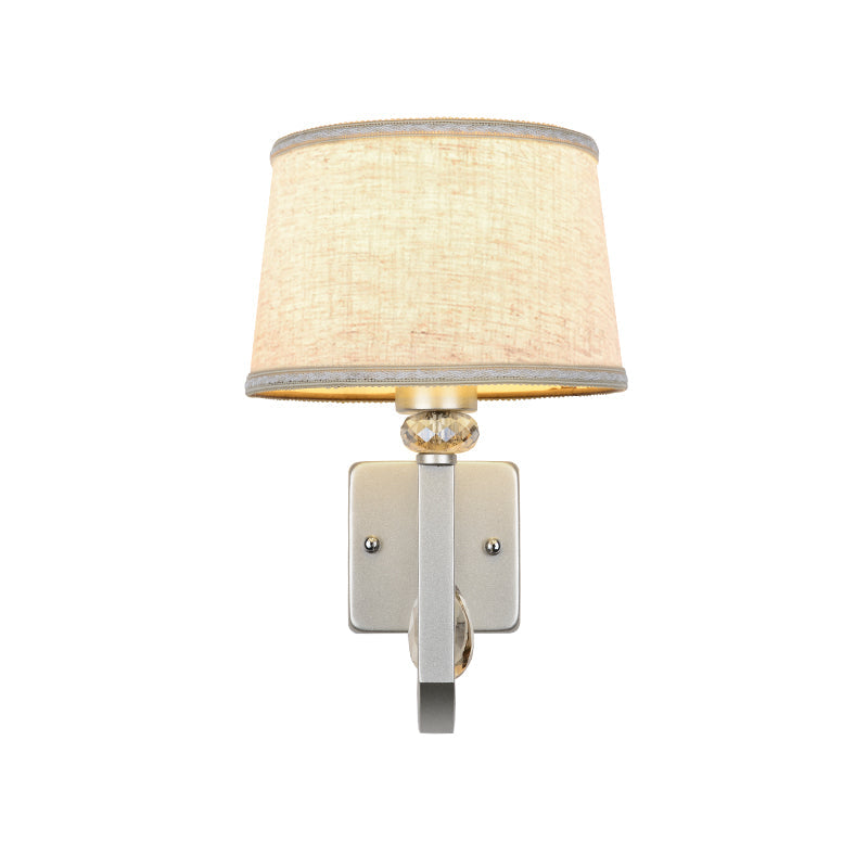 Sikunuo | Fabrics Drum Shade Wall Mounted Lamp Modern 1 Light Wall Light with Metal Square Back Plate in Silver