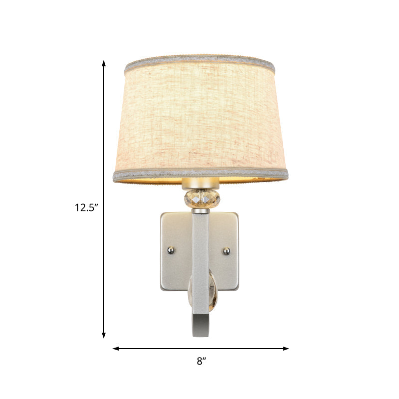 Sikunuo | Fabrics Drum Shade Wall Mounted Lamp Modern 1 Light Wall Light with Metal Square Back Plate in Silver