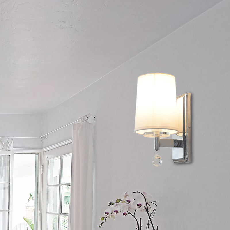 Sikunuo | Fabric Cone Shade Wall Lamp with Crystal Ball Decoration Modern Style 1 Head Wall Light in Chrome
