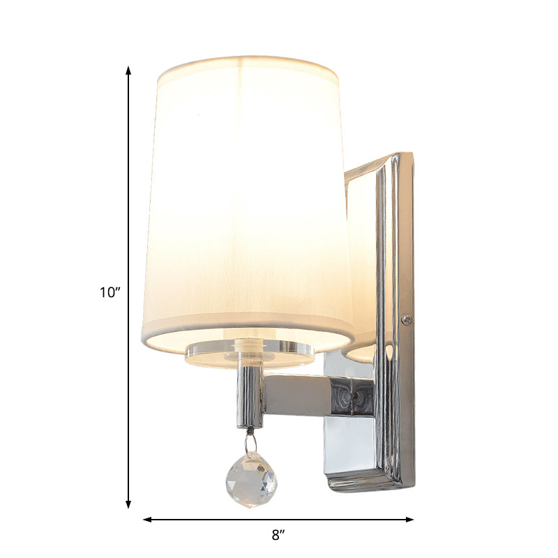 Sikunuo | Fabric Cone Shade Wall Lamp with Crystal Ball Decoration Modern Style 1 Head Wall Light in Chrome