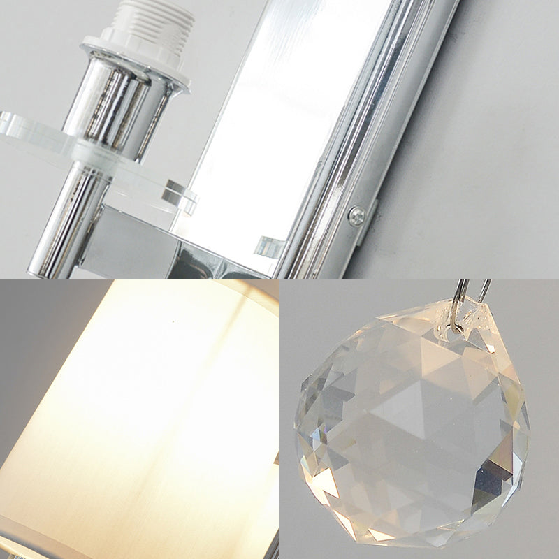Sikunuo | Fabric Cone Shade Wall Lamp with Crystal Ball Decoration Modern Style 1 Head Wall Light in Chrome
