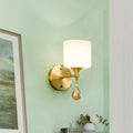 Sikunuo | Nordic Style Cylinder Wall Lamp Frosted Glass 1/2-Light Wall Light with Amber Crystal Drops in Brass