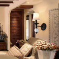 Sikunuo | White Fabric Bell Wall Lamp Contemporary 1 Light Wall Lamp with Crystal Ball and Straight Arm in Black