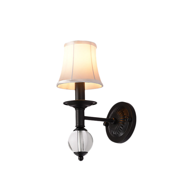 Sikunuo | White Fabric Bell Wall Lamp Contemporary 1 Light Wall Lamp with Crystal Ball and Straight Arm in Black