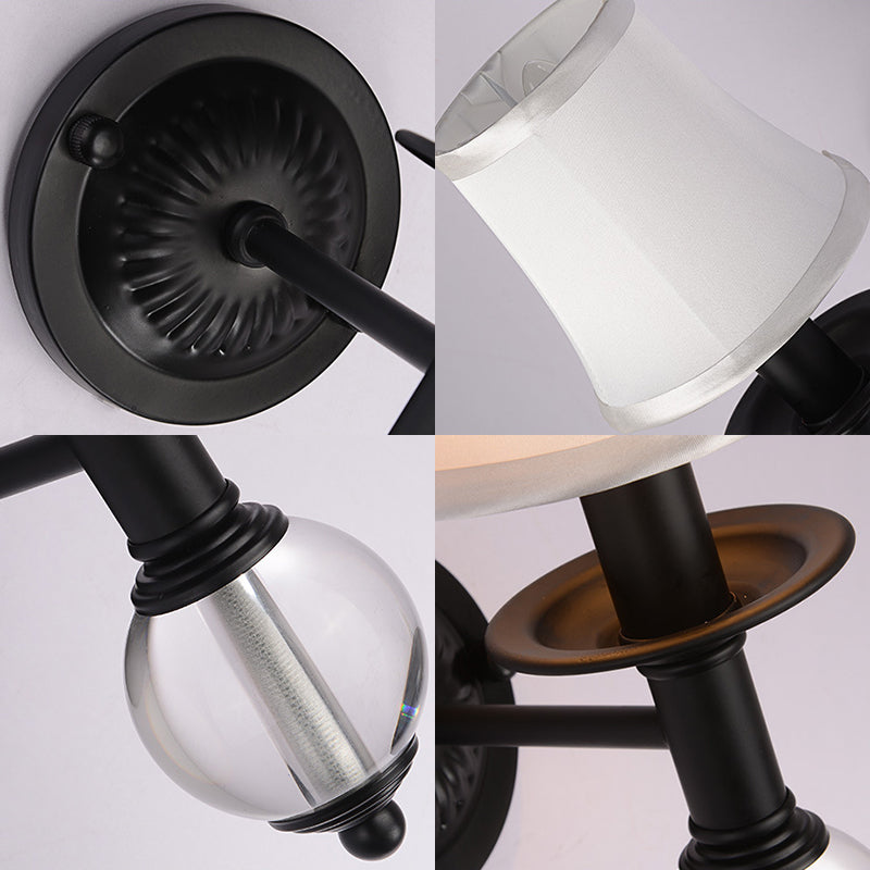 Sikunuo | White Fabric Bell Wall Lamp Contemporary 1 Light Wall Lamp with Crystal Ball and Straight Arm in Black