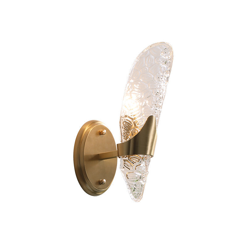 Sikunuo | 1/2-Pear Exposed Wall Lighting Contemporary Textured Glass Wall Lamp in Brass for the Dining Room