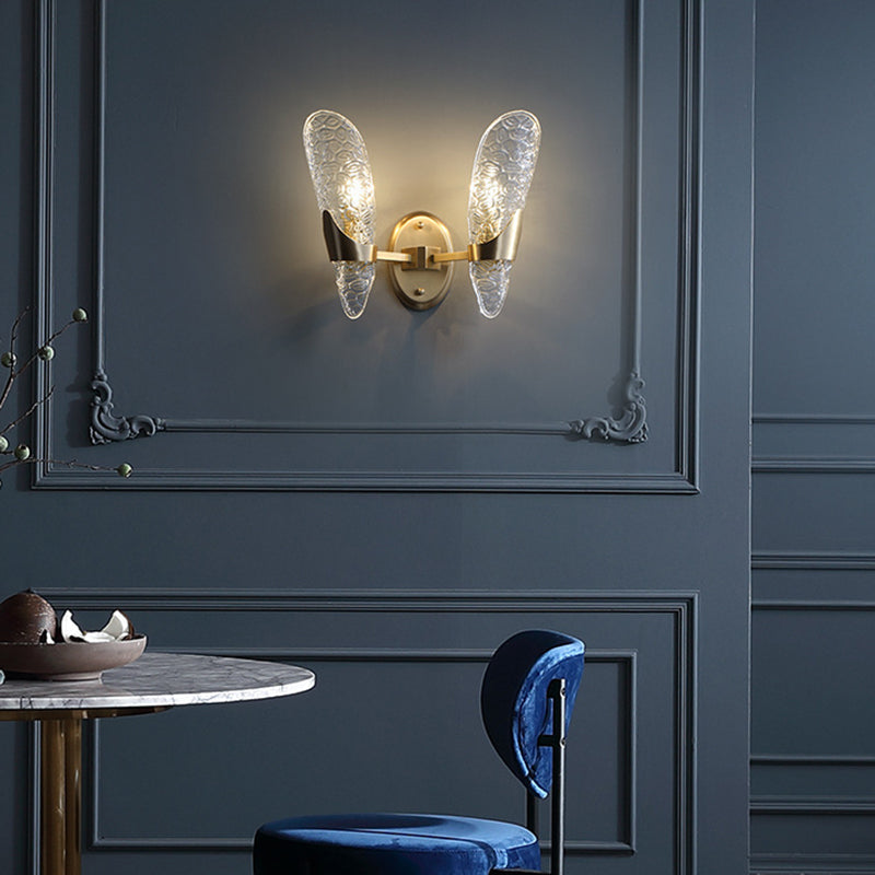 Sikunuo | 1/2-Pear Exposed Wall Lighting Contemporary Textured Glass Wall Lamp in Brass for the Dining Room