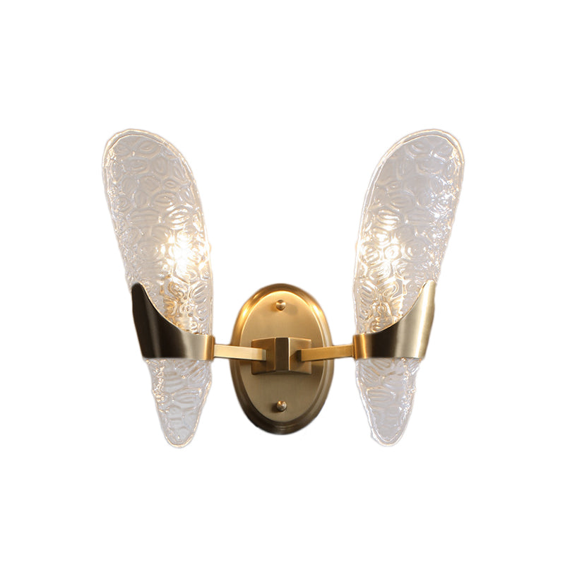 Sikunuo | 1/2-Pear Exposed Wall Lighting Contemporary Textured Glass Wall Lamp in Brass for the Dining Room