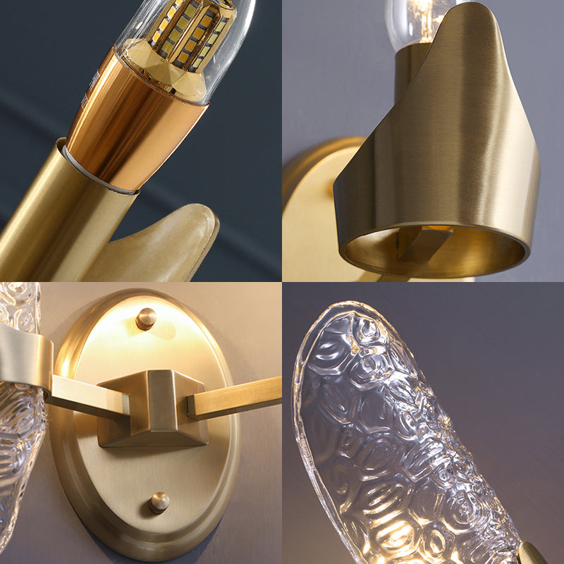 Sikunuo | 1/2-Pear Exposed Wall Lighting Contemporary Textured Glass Wall Lamp in Brass for the Dining Room