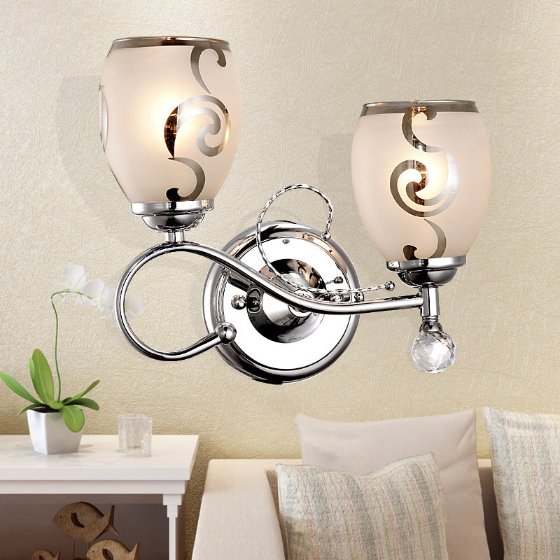 Sikunuo | 2 Bulb Bowl Wall Lighting Modern Style Glass Wall Lighting with Crystal Ball in Chrome for Living Room
