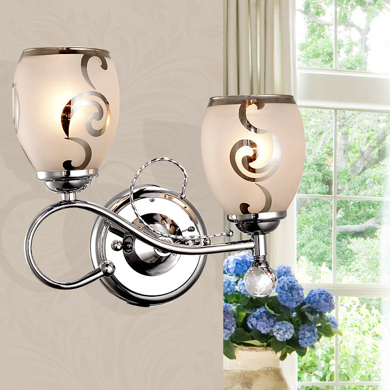 Sikunuo | 2 Bulb Bowl Wall Lighting Modern Style Glass Wall Lighting with Crystal Ball in Chrome for Living Room