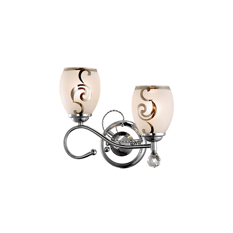 Sikunuo | 2 Bulb Bowl Wall Lighting Modern Style Glass Wall Lighting with Crystal Ball in Chrome for Living Room
