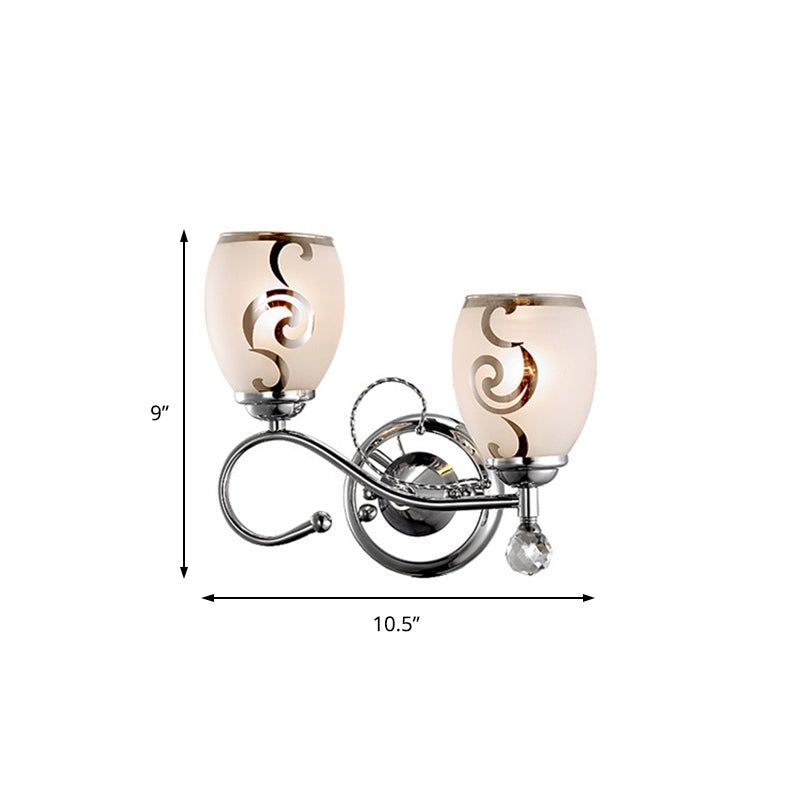 Sikunuo | 2 Bulb Bowl Wall Lighting Modern Style Glass Wall Lighting with Crystal Ball in Chrome for Living Room