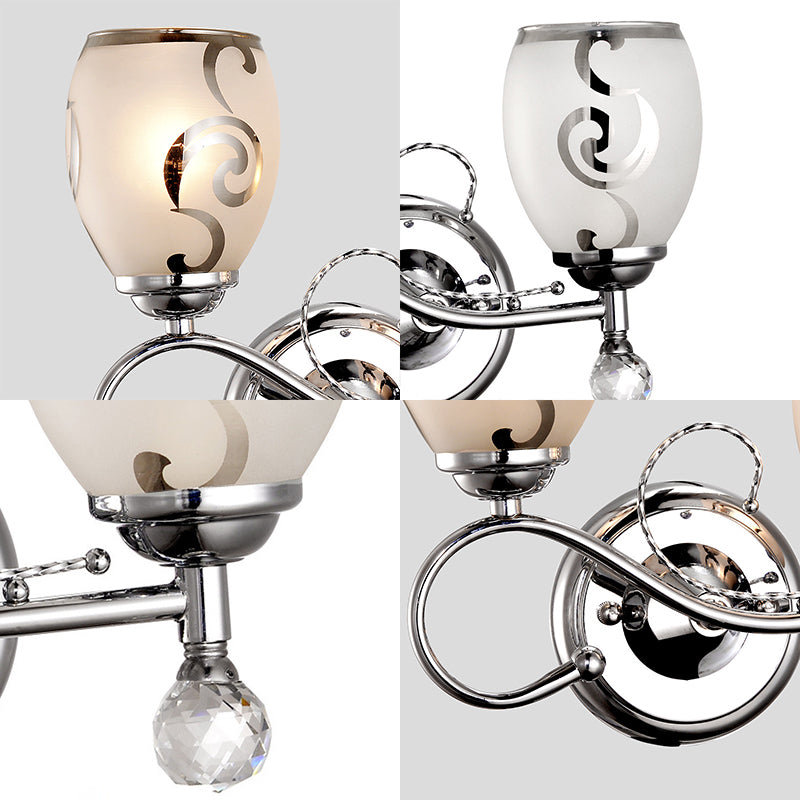 Sikunuo | 2 Bulb Bowl Wall Lighting Modern Style Glass Wall Lighting with Crystal Ball in Chrome for Living Room