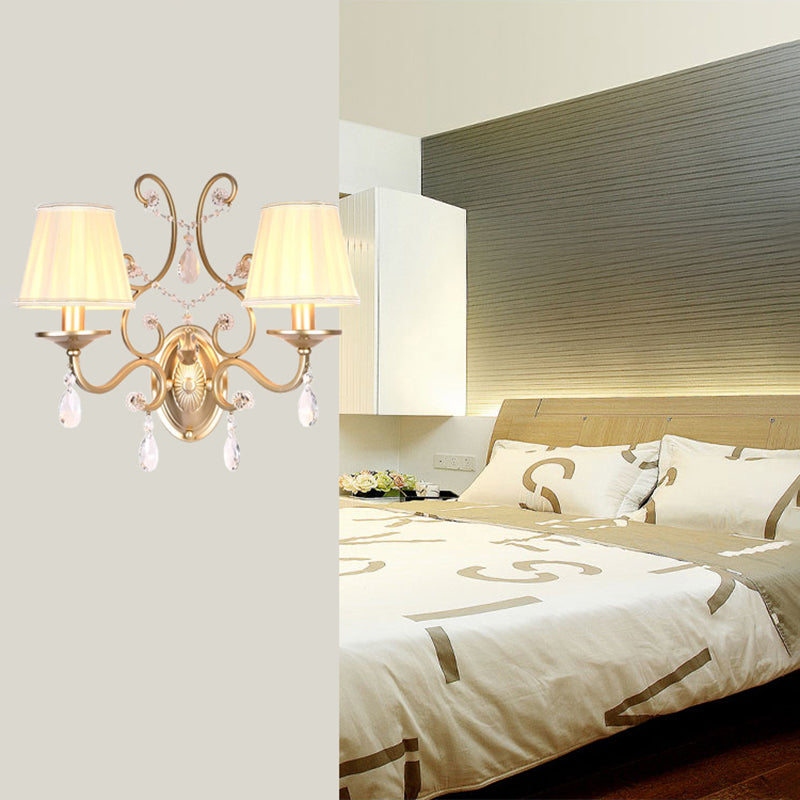 Sikunuo | Curved Arm Wall Light Contemporary Crystal 1/2-Light Wall Mounted Lighting with/without Shade in Brass