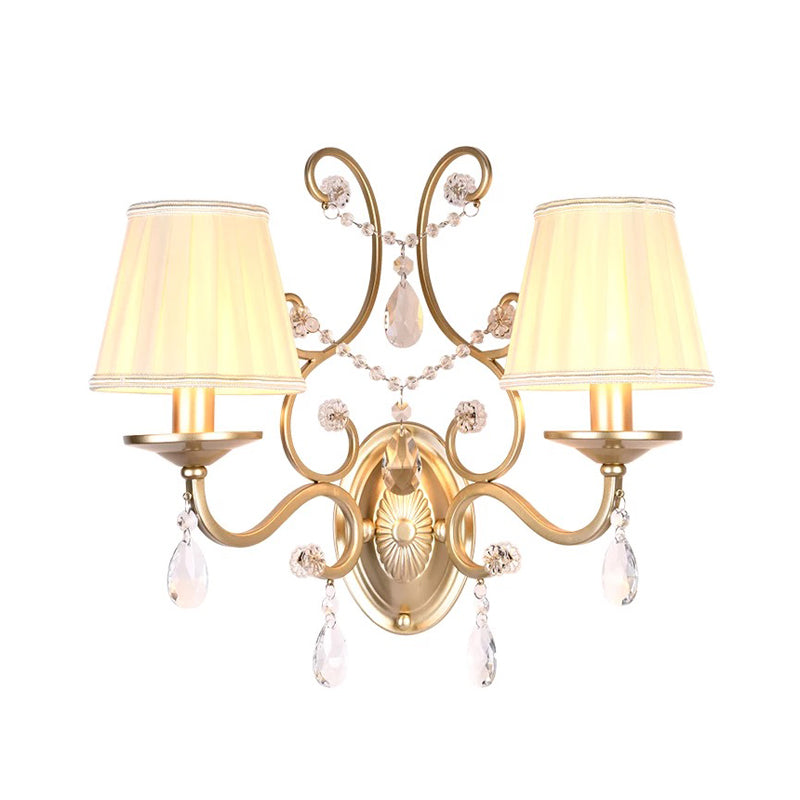Sikunuo | Curved Arm Wall Light Contemporary Crystal 1/2-Light Wall Mounted Lighting with/without Shade in Brass