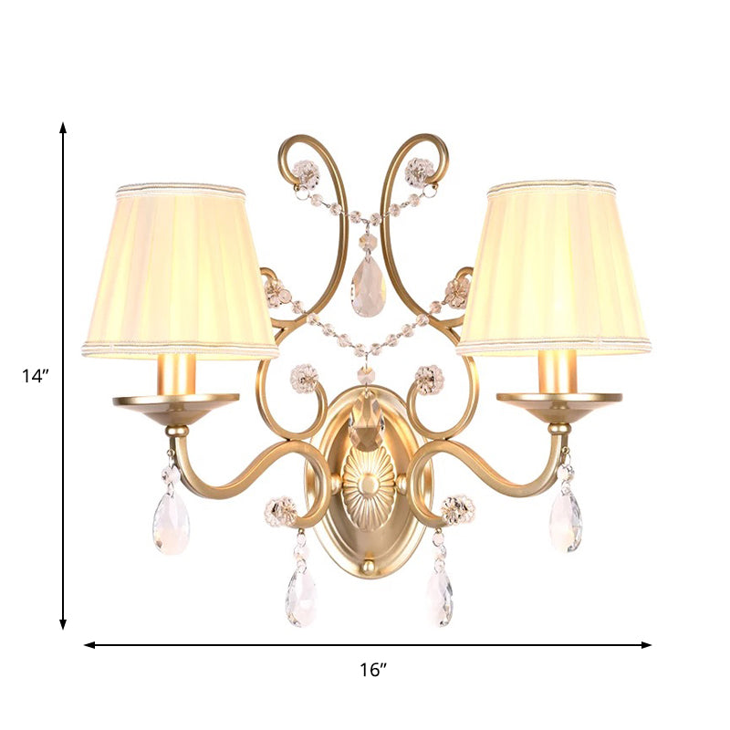 Sikunuo | Curved Arm Wall Light Contemporary Crystal 1/2-Light Wall Mounted Lighting with/without Shade in Brass